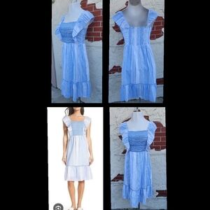 $139 Medium HEARTLOOM EMBROIDERED RUFFLE Sleeveless Stripe Dress Cotton